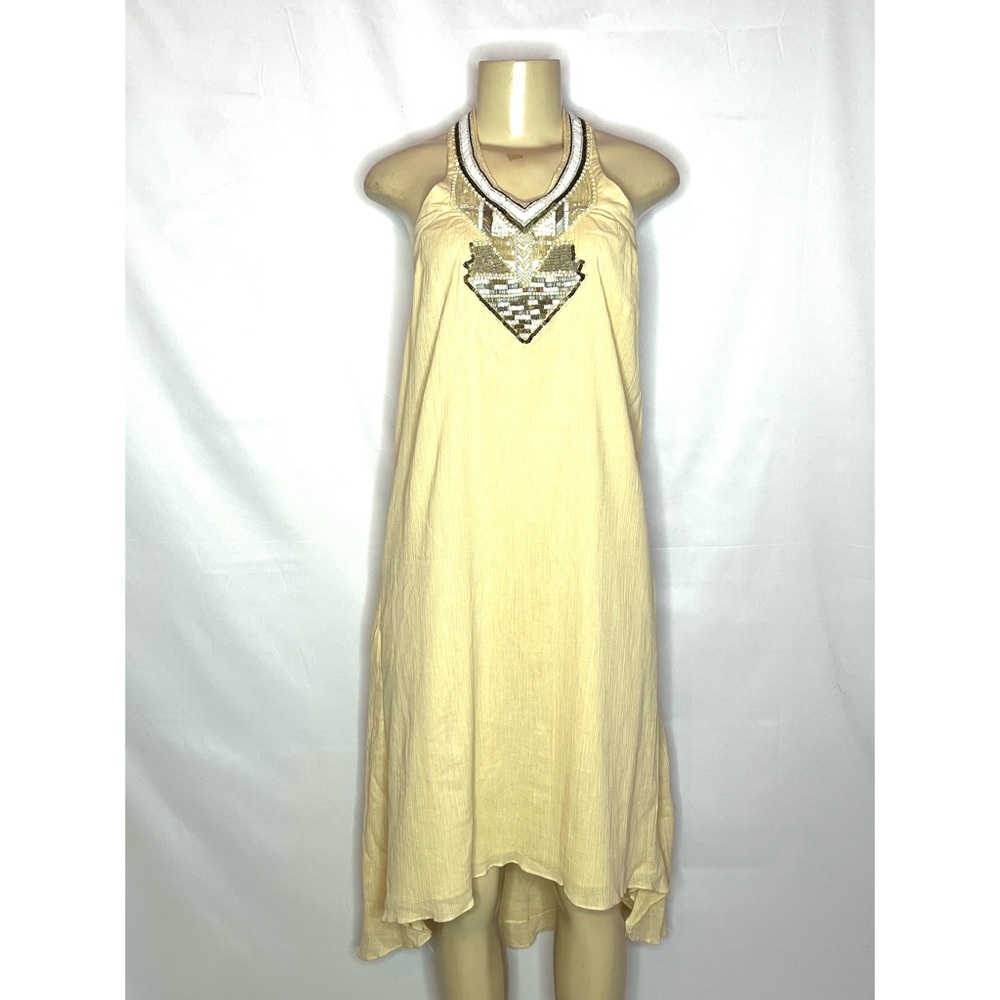 ANTHROPOLOGIE LOVE SAM YELLOW COTTON BEADED NECKLINE HALTER SIZE XS
